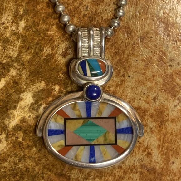 Whitney Kelly Sterling Silver and Multi Color Pendant on Sterling Ball Chain - Picture 2 of 10